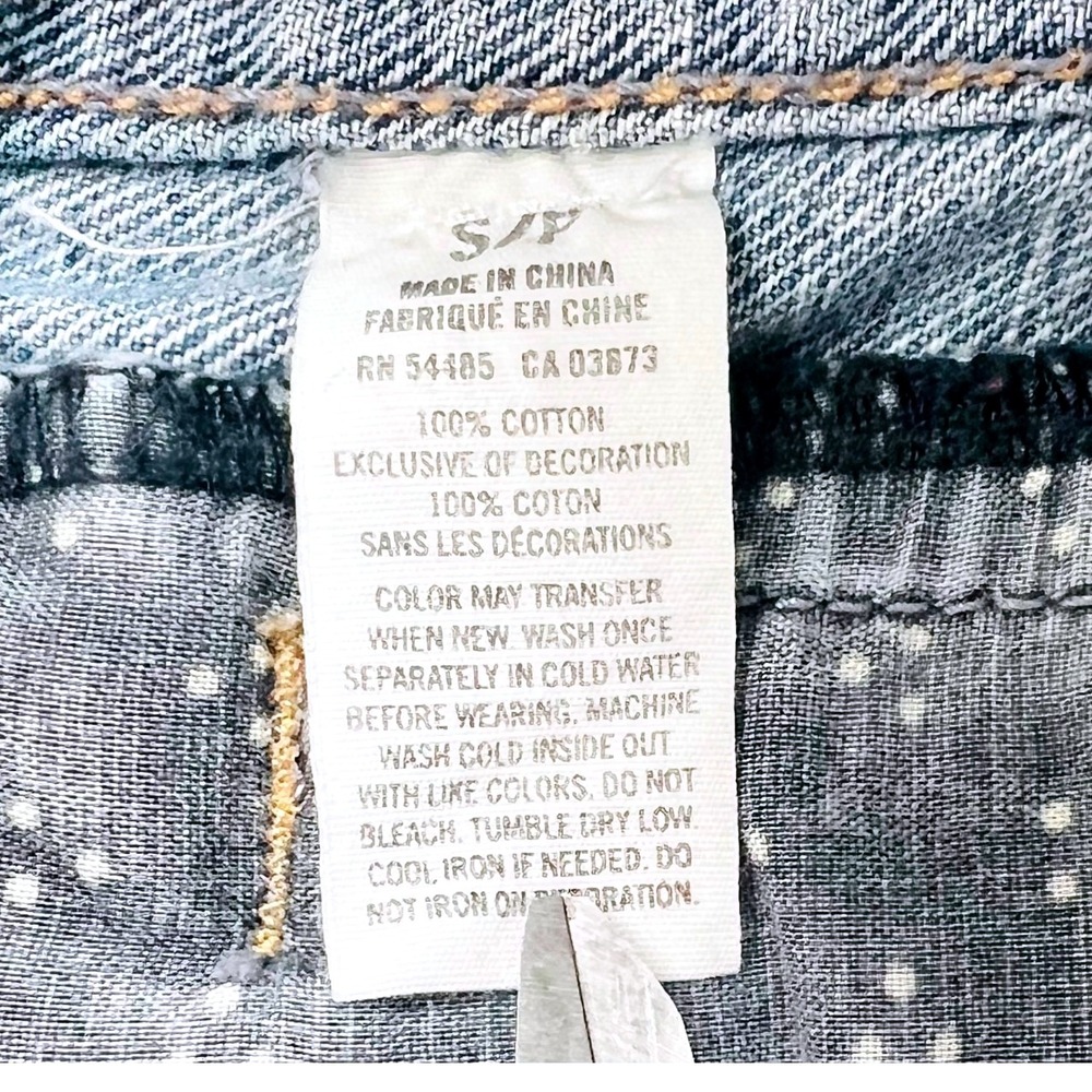 American Eagle Distressed Denim Jacket Aztec Embroidered Back Small Petite - Picture 8 of 10
